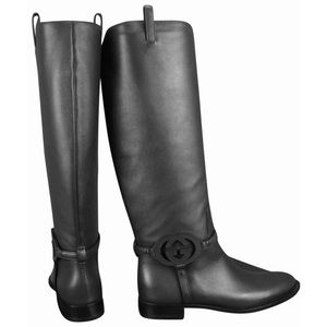 GUCCI GG riding boot black leather